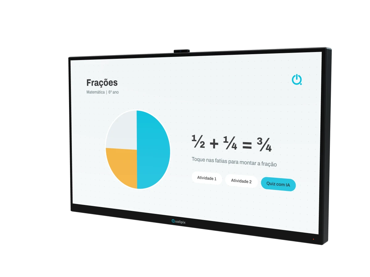 Lousa Digital Qualipix com tela 4K exibindo um quadro interativo
